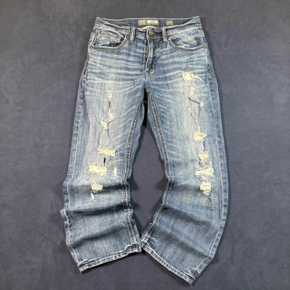 BKE Jake Bootleg Jeans Mens 32S Distressed Bootcut Medium Wash Faded Denim 31x30